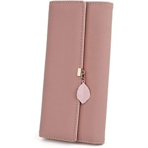 Girls Cute Zipper Coin Purse Leaf Pendant Card Holder Phone Checkbook Organizer